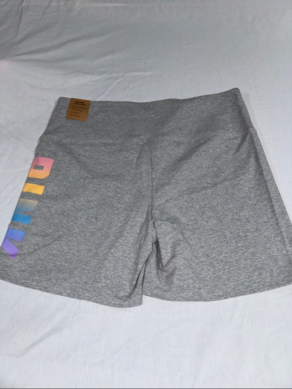 PINK Victoria's Secret Gray Bike Shorts with Rainbow Ombre Logo - Picture 4 of 4